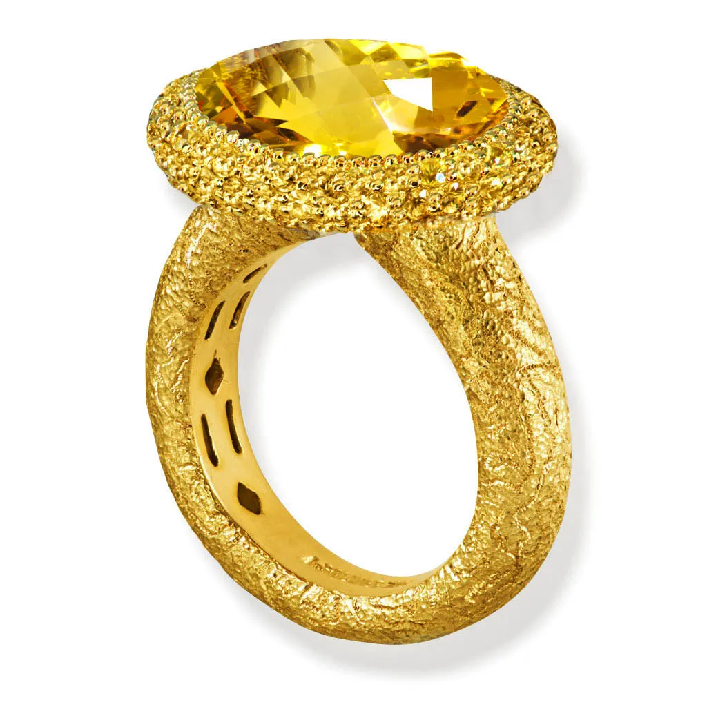 Gold Cocktail Ring With Honey Citrine