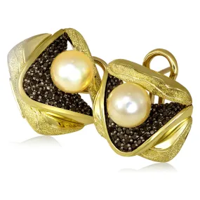 Gold Trinity Earrings with Akoya Pearl and Diamonds