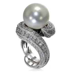 Gold Twist Ring With Freshwater Pearl & White Diamond