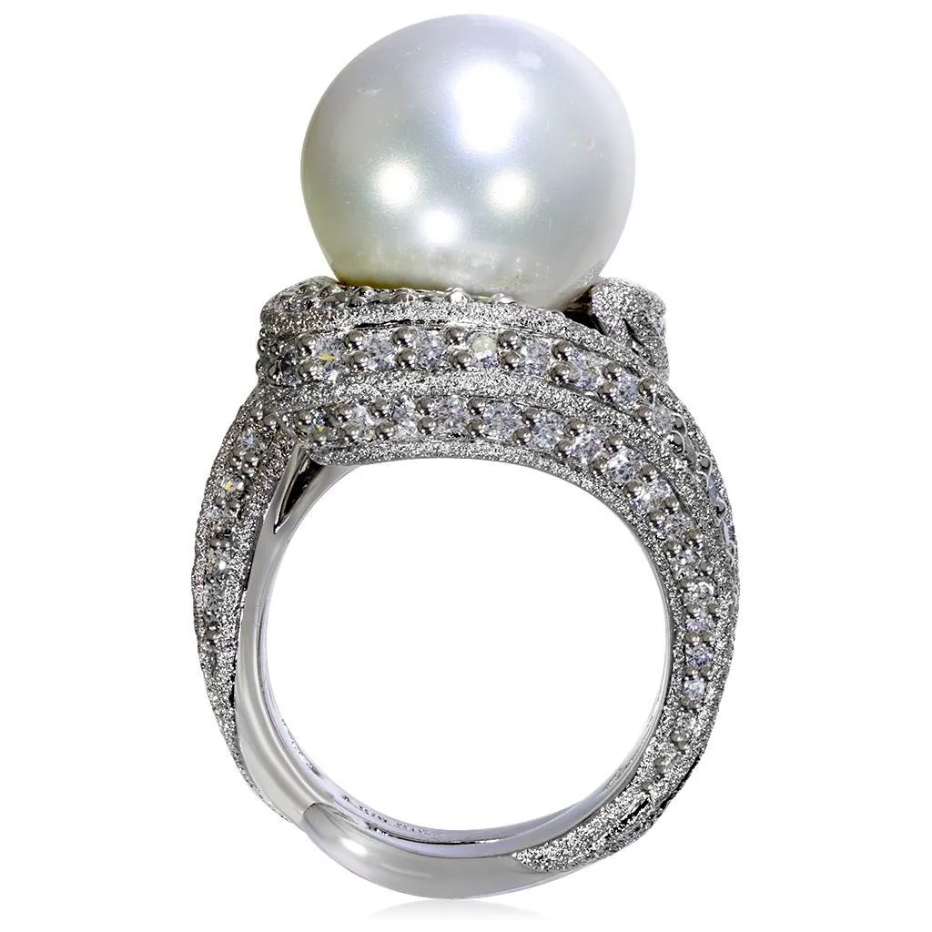 Gold Twist Ring With Freshwater Pearl & White Diamond