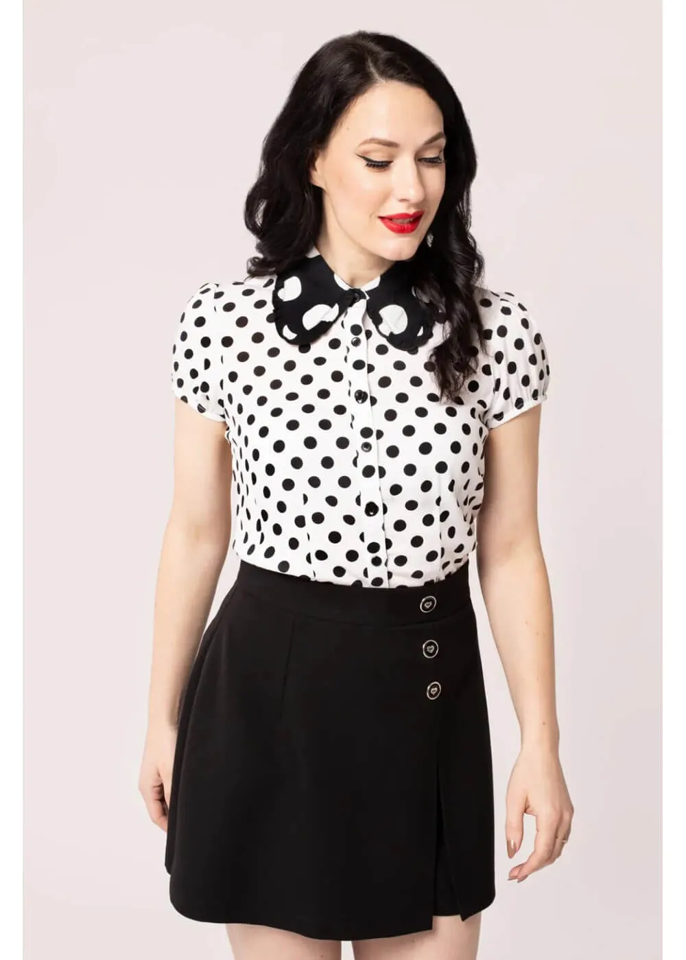 Hell Bunny Yaya Polkadot 40's Blouse White