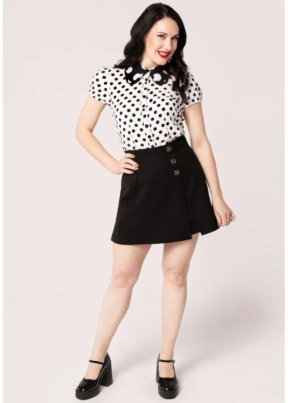 Hell Bunny Yaya Polkadot 40's Blouse White