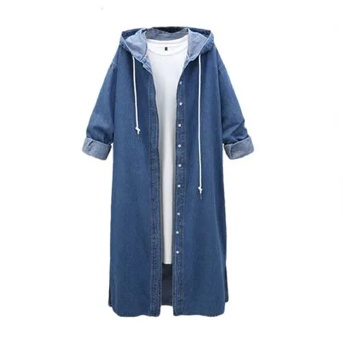 Hooded Long-sleeved Denim Jacket