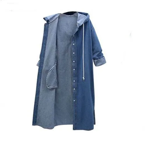 Hooded Long-sleeved Denim Jacket