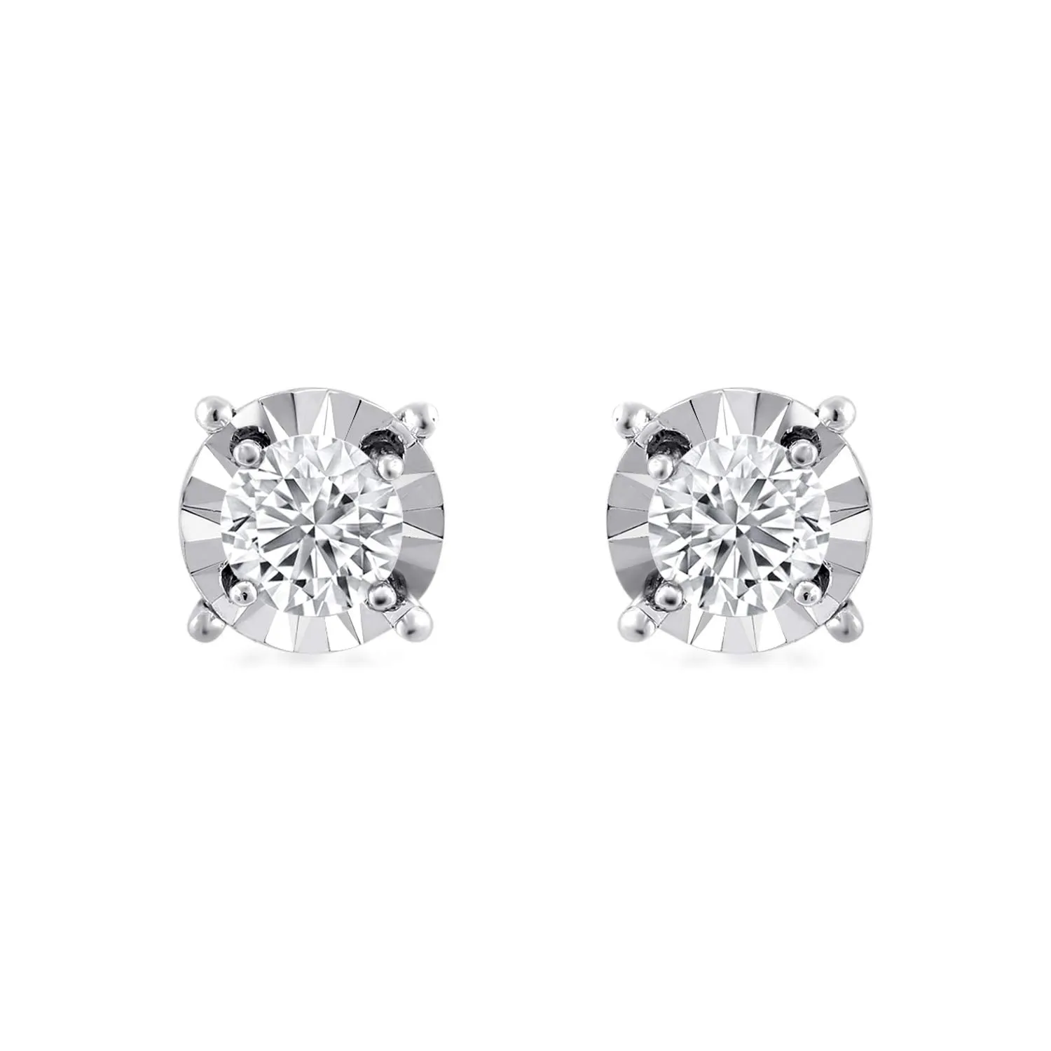 Jewelili 10K White Gold With 1/2 CTTW Diamonds Earrings