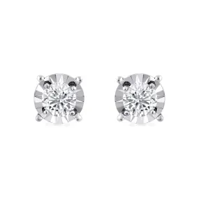 Jewelili 10K White Gold With 1/2 CTTW Diamonds Earrings