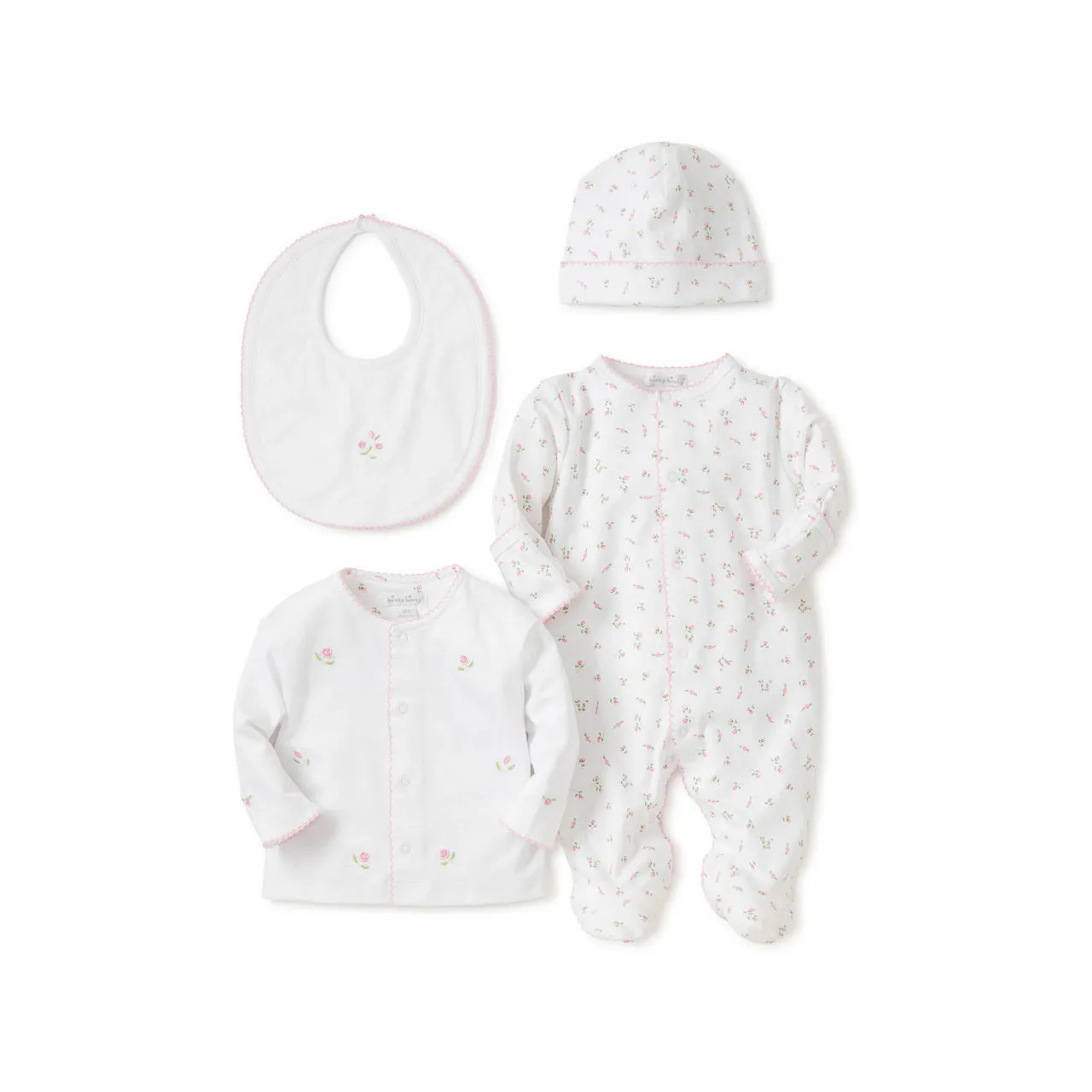 KISSY KISSY Four-Piece Garden Roses Cardigan, Babygrow, Bib & Hat Set - White