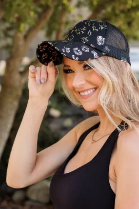 Let's Hit The Road Baseball Hat- Black & Leopard