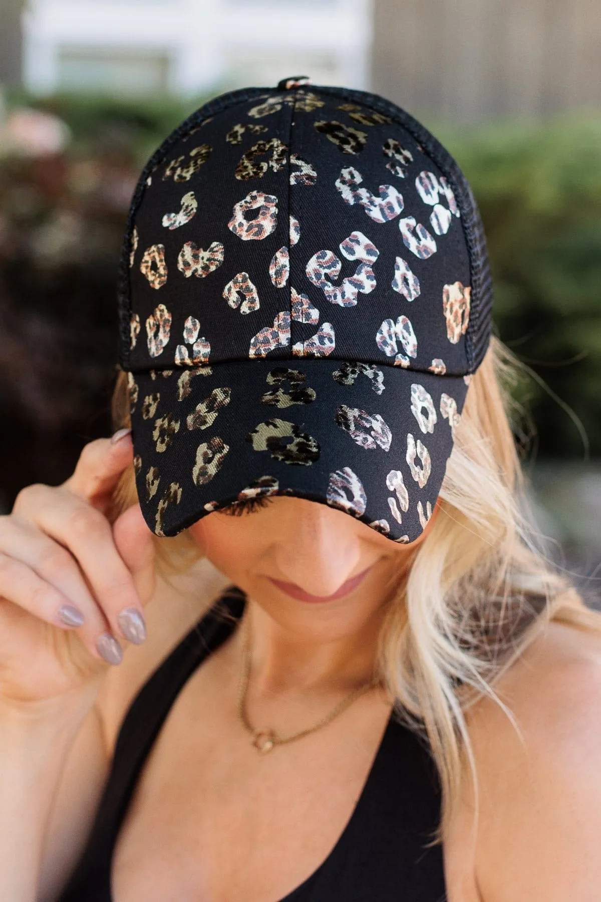 Let's Hit The Road Baseball Hat- Black & Leopard