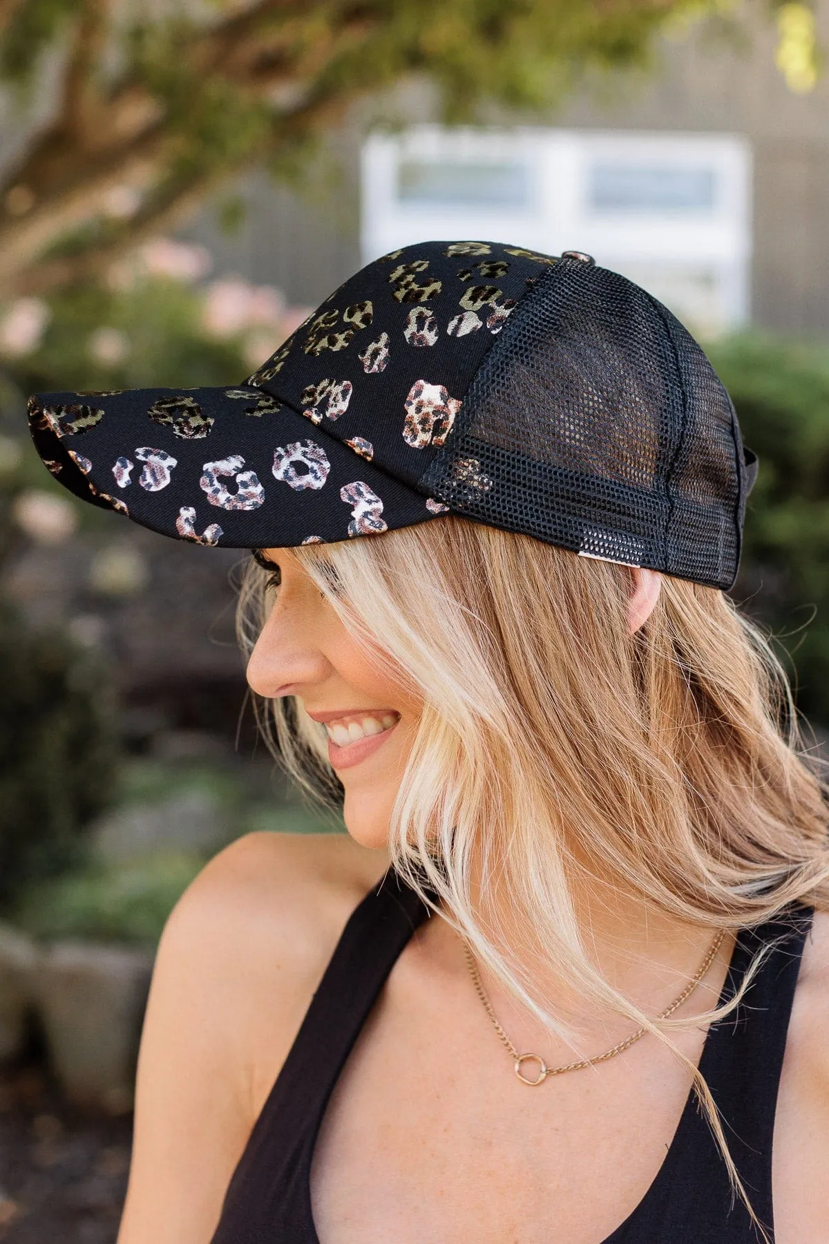 Let's Hit The Road Baseball Hat- Black & Leopard