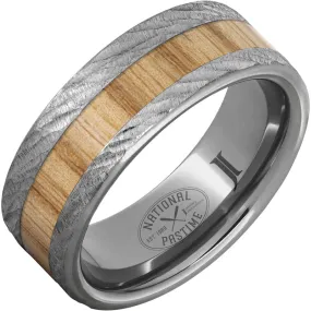 National Pastime Collection Rugged Tungsten Ring with White Ash Vintage Baseball Bat Wood Inlay and Bark Finish