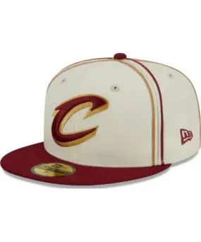 New Era Men's NBA Cream/Wine Cleveland Cavaliers Piping 2-Tone 59FIFTY Fitted Hat