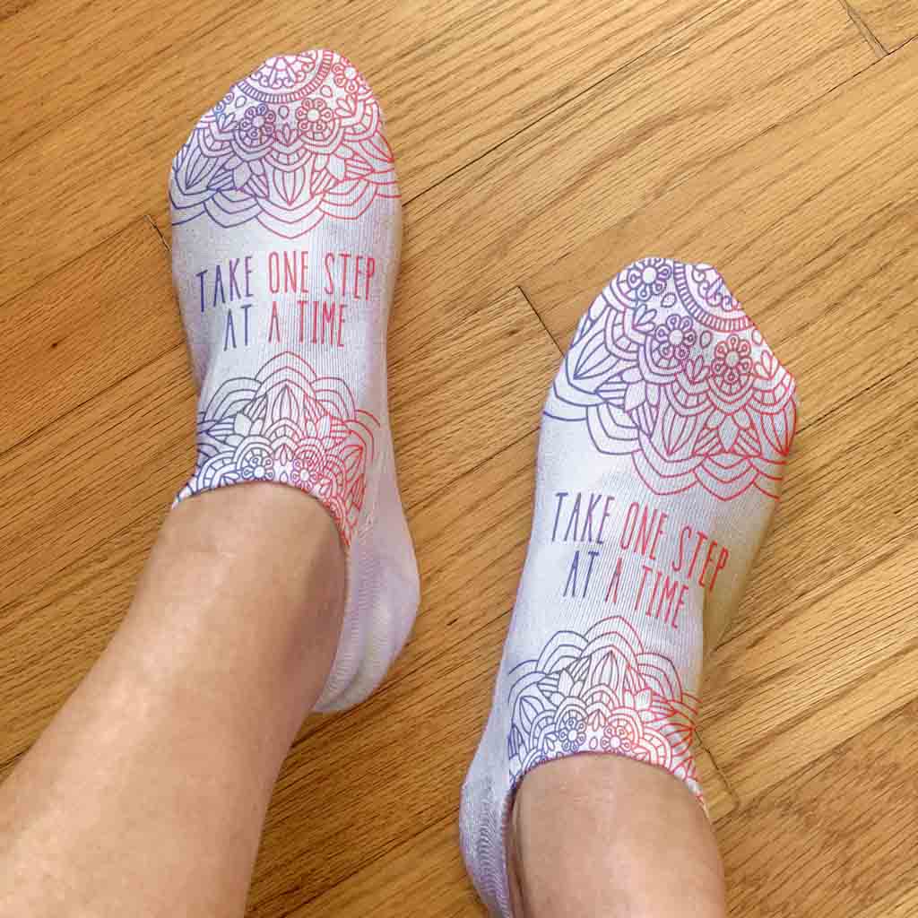 One Step at a Time Inspirational Design Printed on Socks