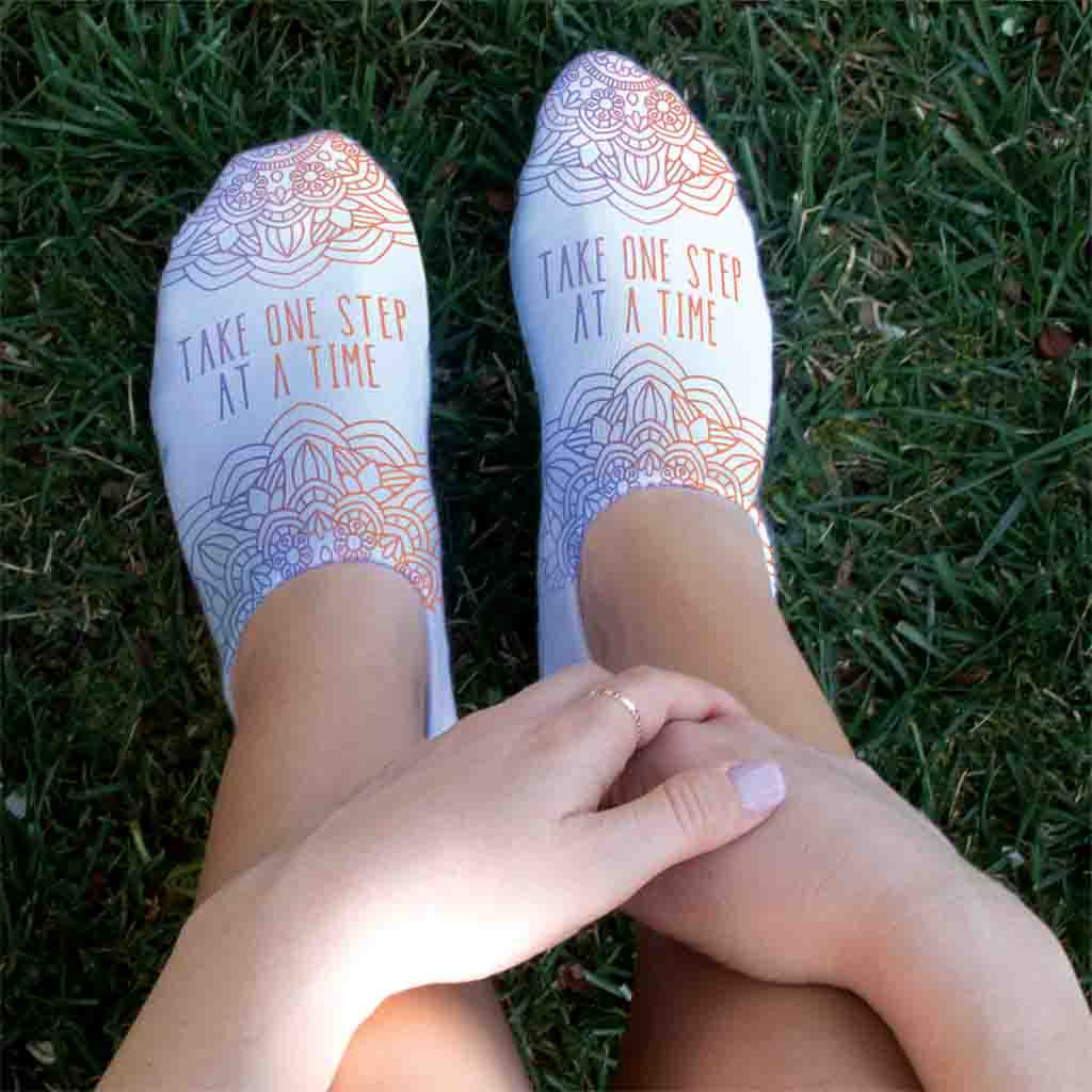 One Step at a Time Inspirational Design Printed on Socks