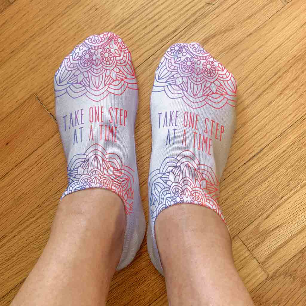 One Step at a Time Inspirational Design Printed on Socks