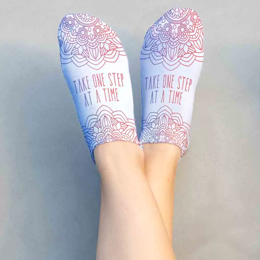 One Step at a Time Inspirational Design Printed on Socks