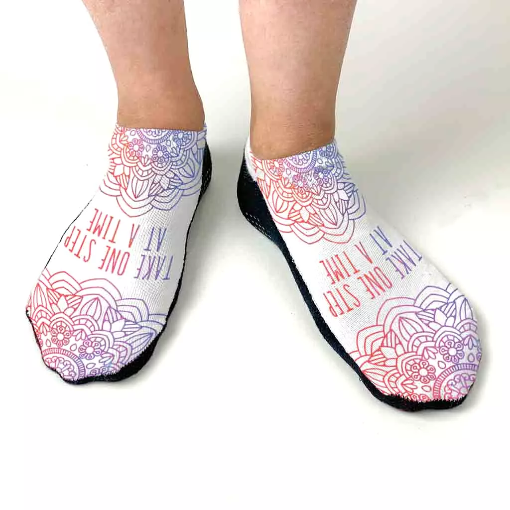 One Step at a Time Inspirational Design Printed on Socks