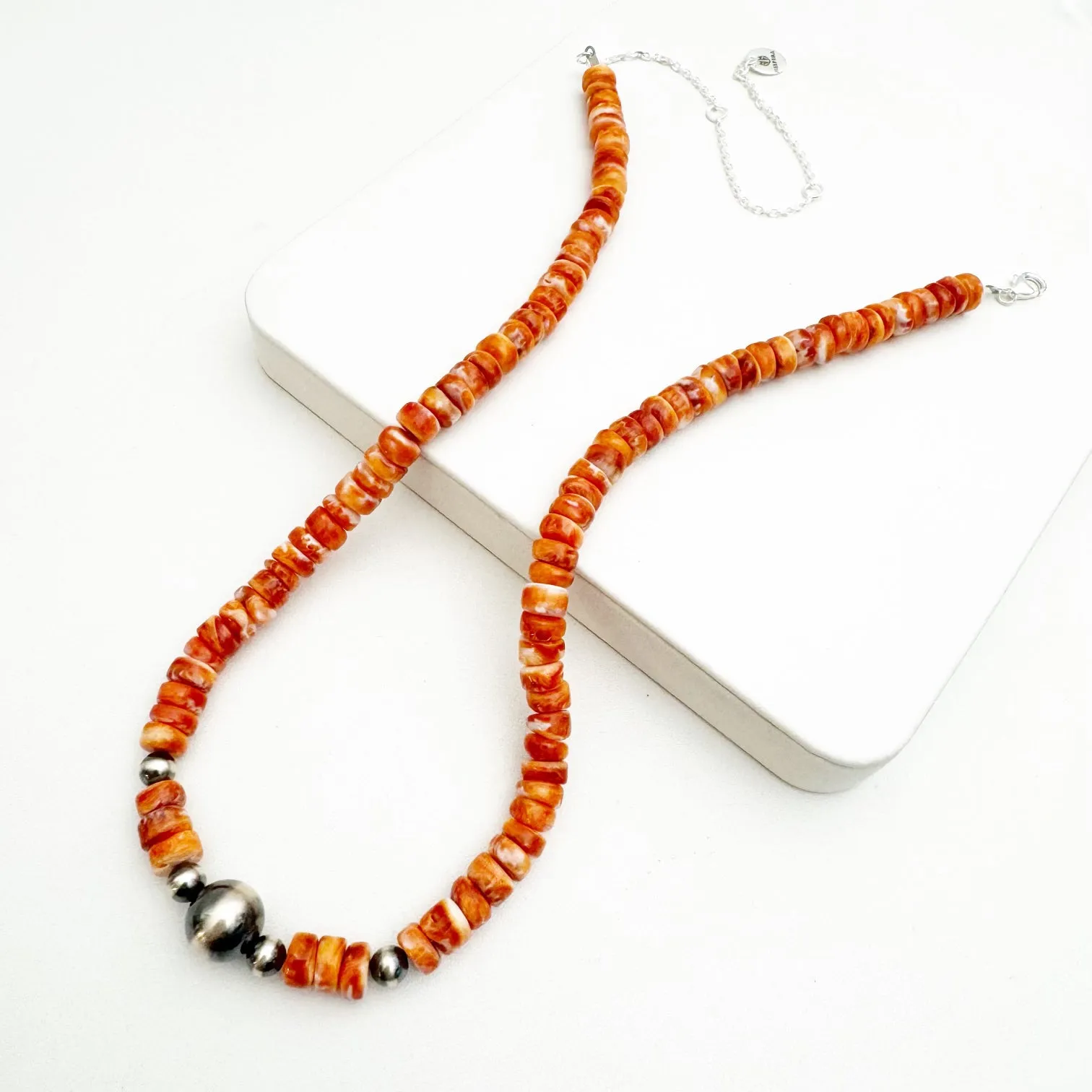 Orange Spiny Necklace with Navajo Pearls