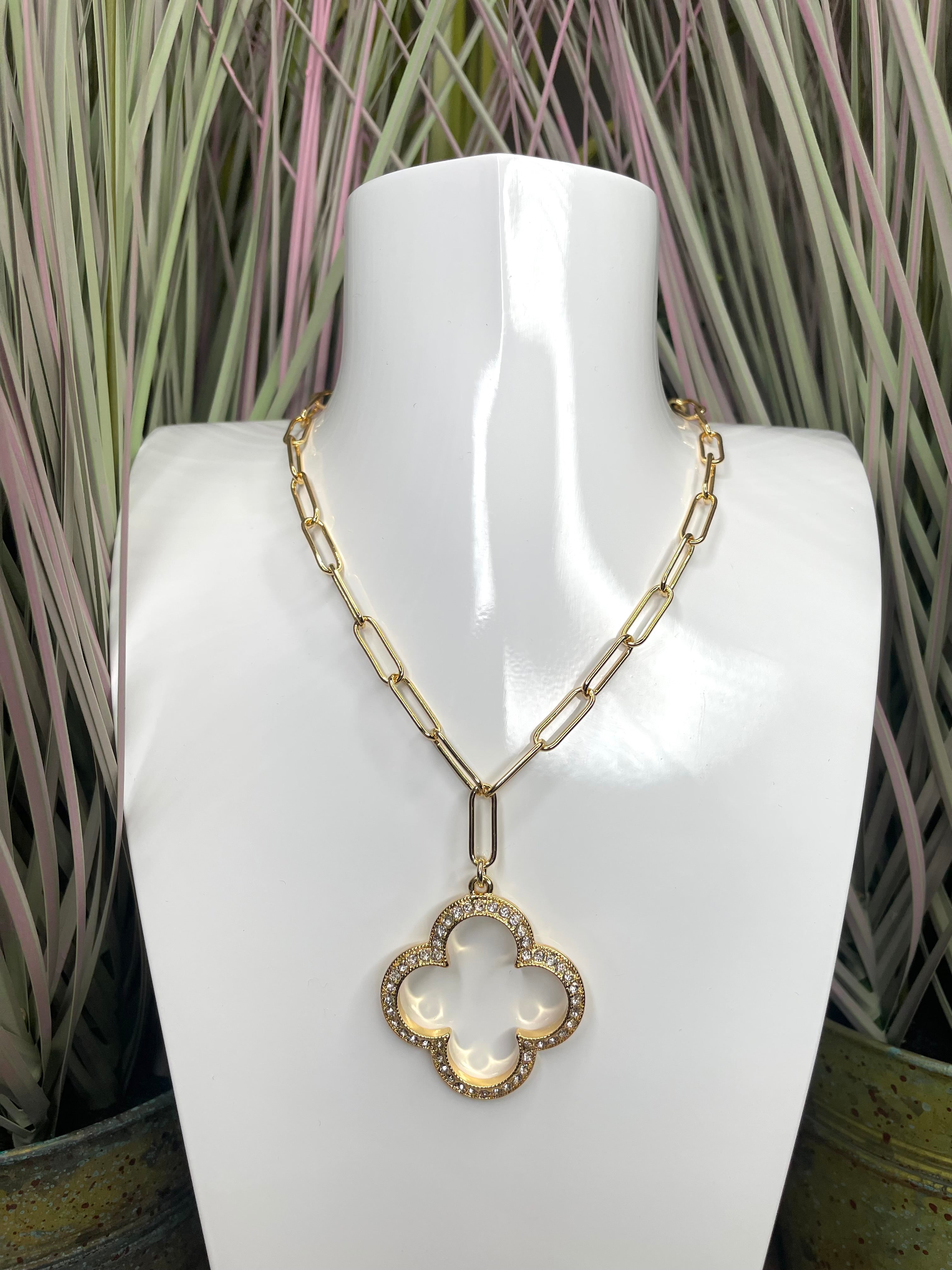 Pave Quatrefoil Charm Collar Necklace