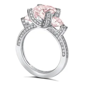 Princess Morganite Diamond Platinum Trinity Engagement Ring