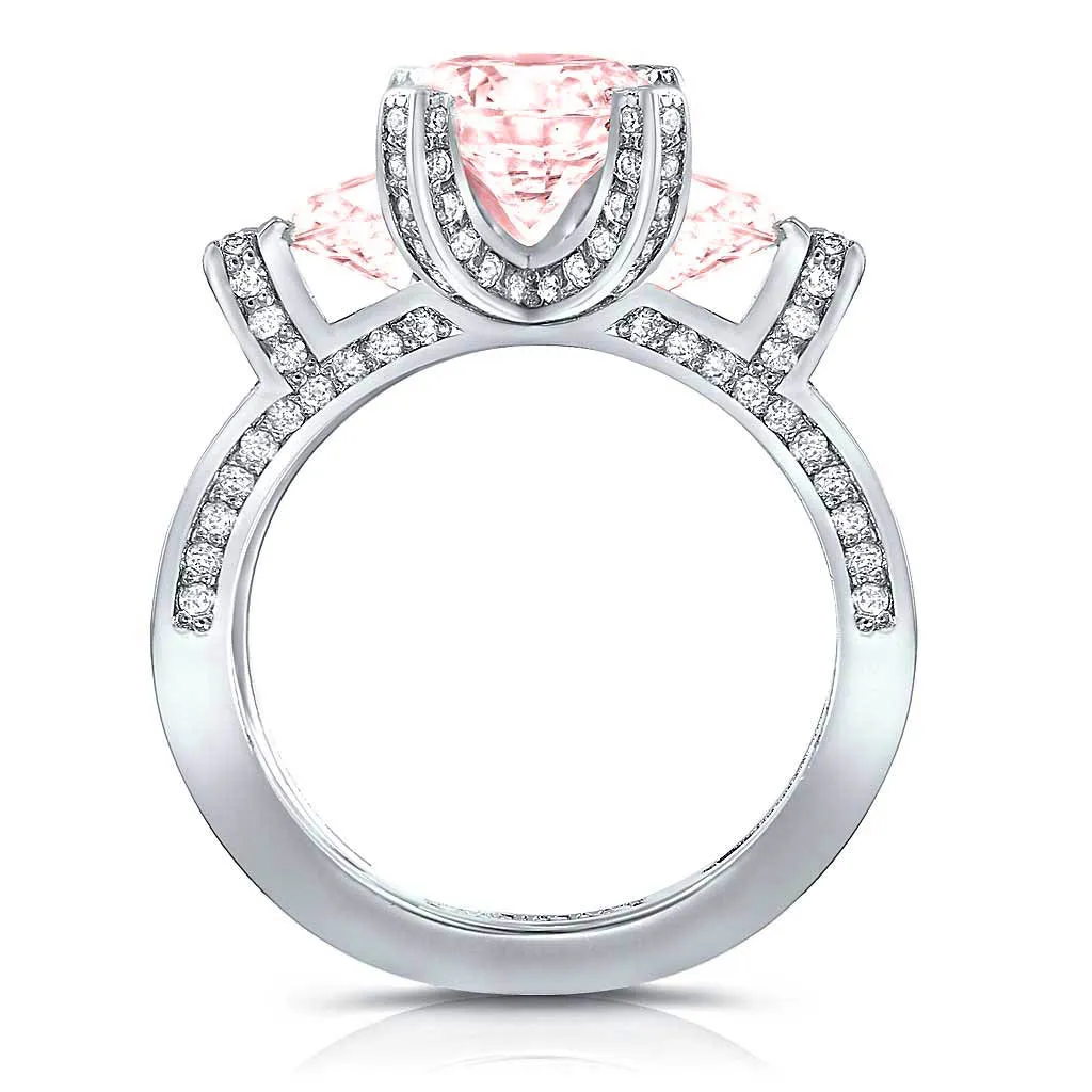 Princess Morganite Diamond Platinum Trinity Engagement Ring