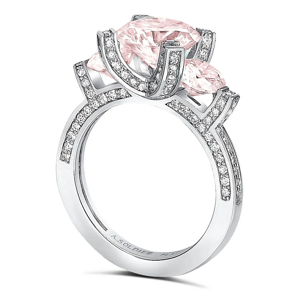 Princess Morganite Diamond Platinum Trinity Engagement Ring