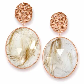 Rose Gold Moneta Drop Earrings with Rutilated Quartz