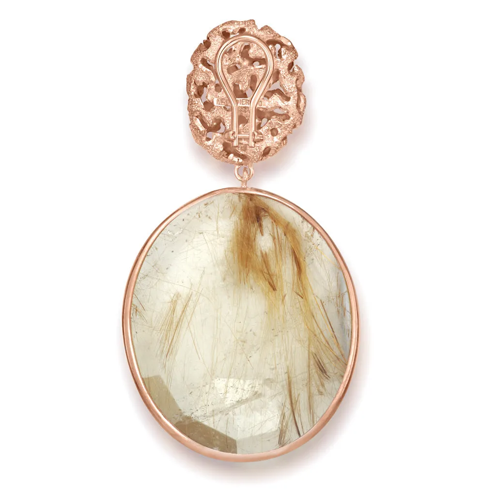 Rose Gold Moneta Drop Earrings with Rutilated Quartz