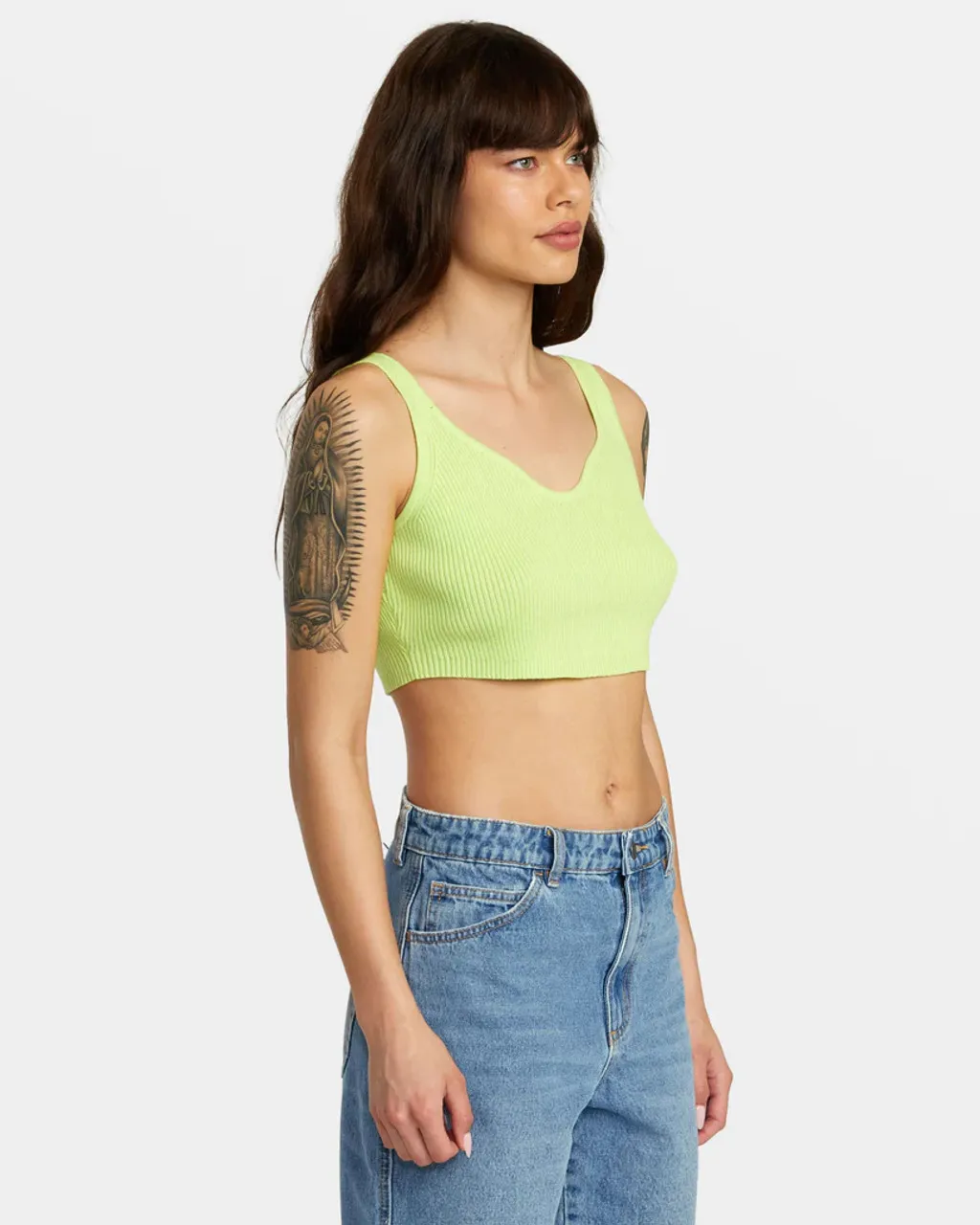 RVCA Roundabout Sweater Tank V-Neck Sweater - Neon Green