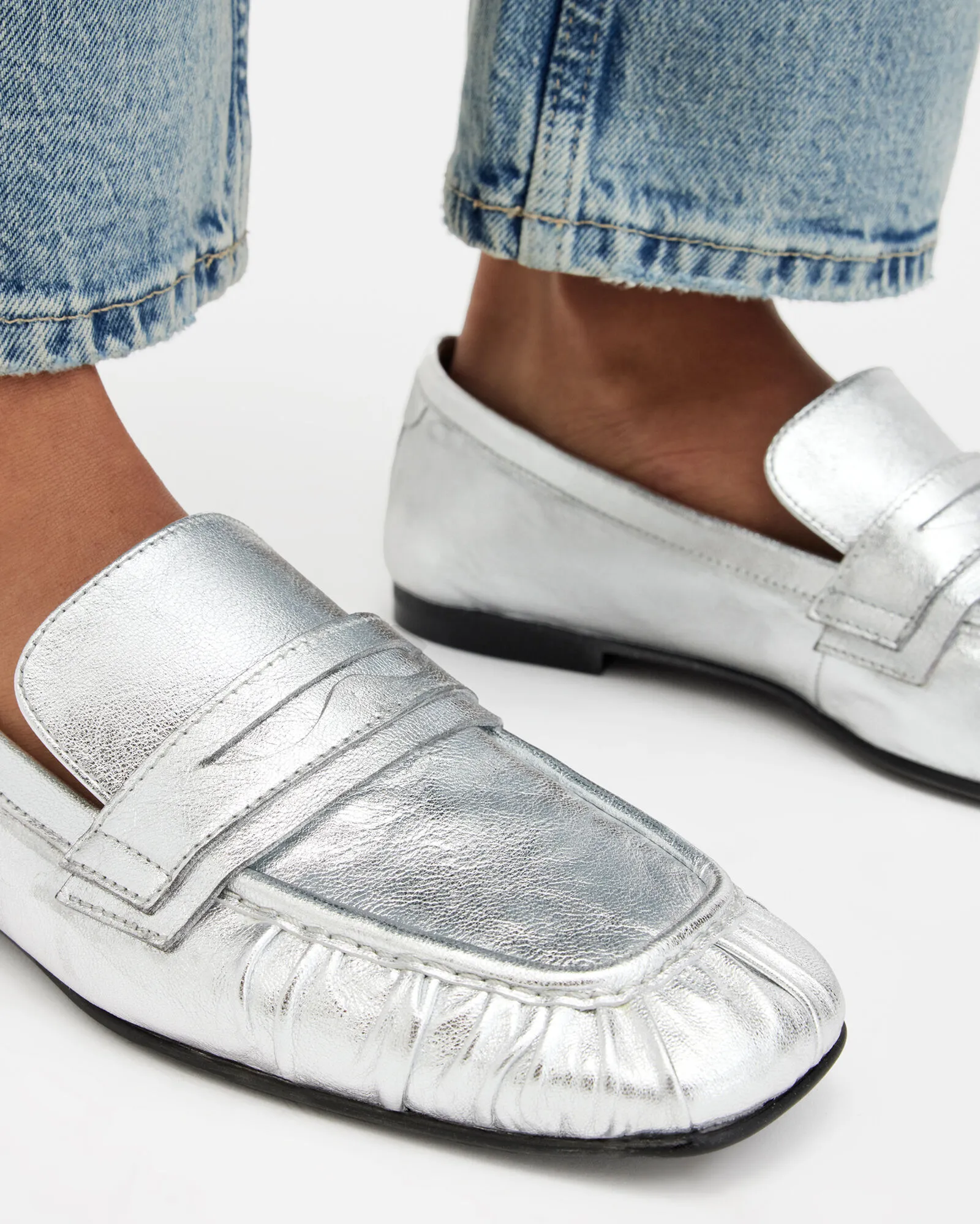 Sapphire Metallic Leather Loafer Shoes