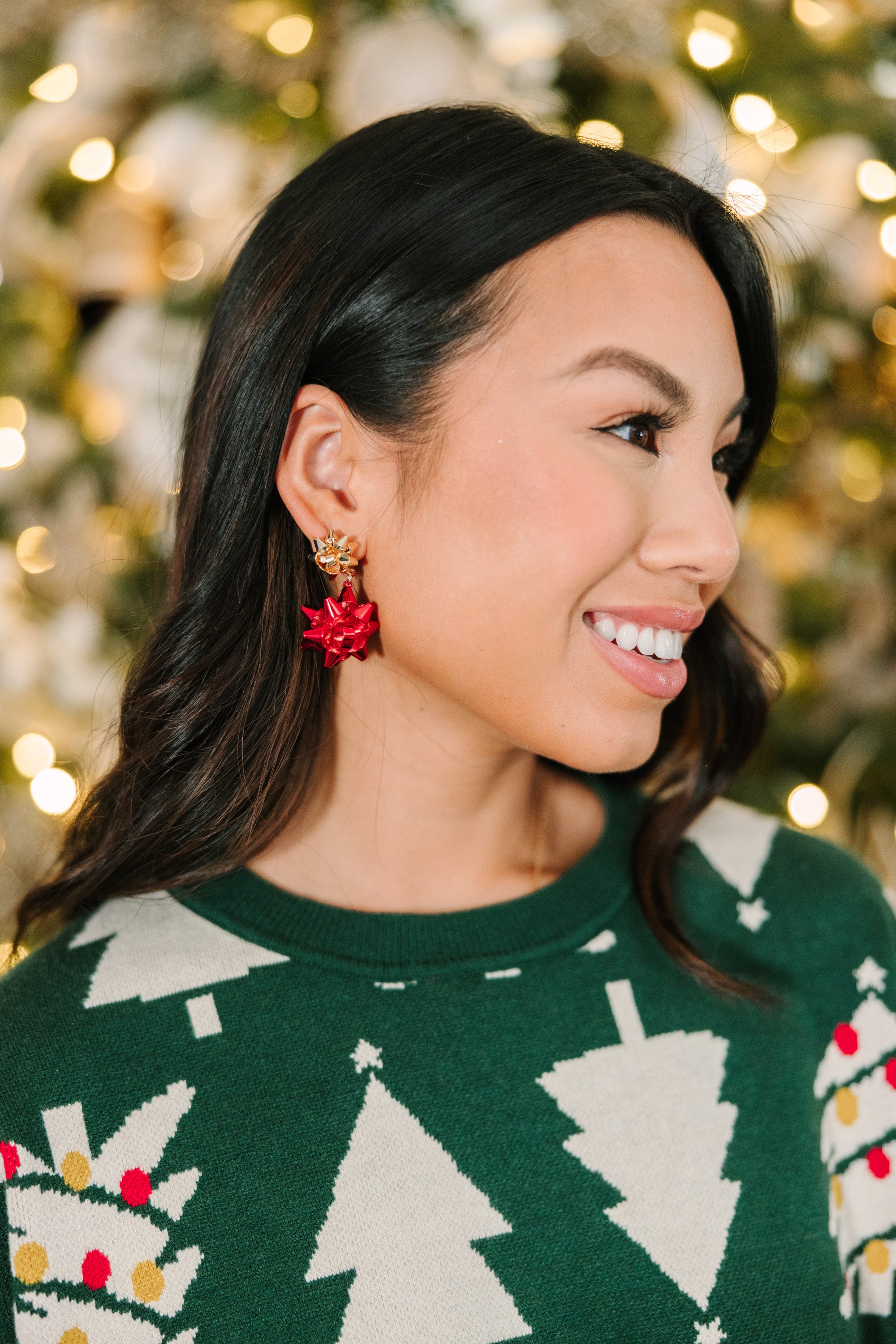 Season Of Gifting Red-Gold Bow Earrings