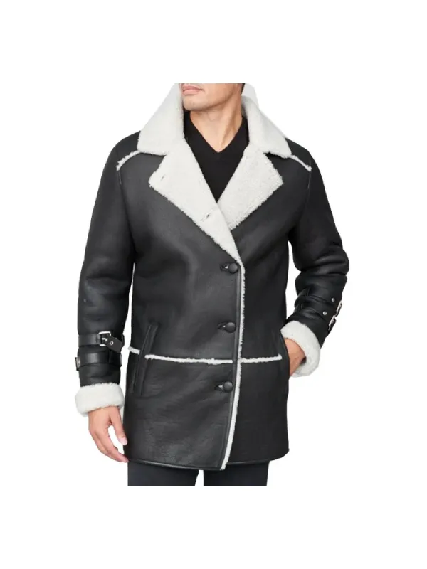 Shearling Sheepskin Car Coat Black