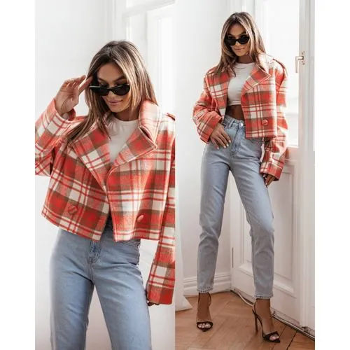 Streetwear Plaid Double Breasted Coat Casual Jacket