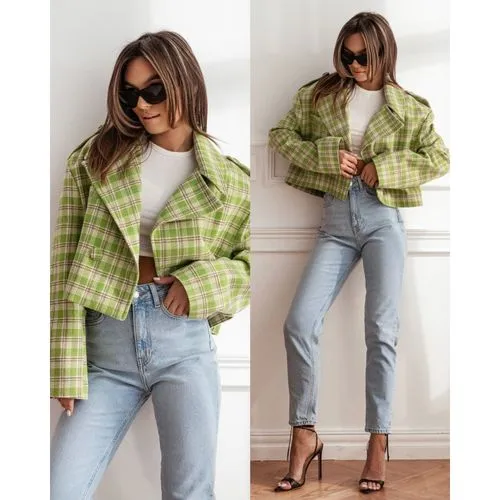 Streetwear Plaid Double Breasted Coat Casual Jacket