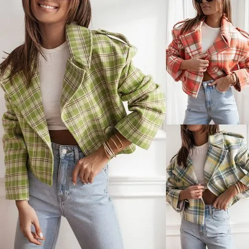 Streetwear Plaid Double Breasted Coat Casual Jacket