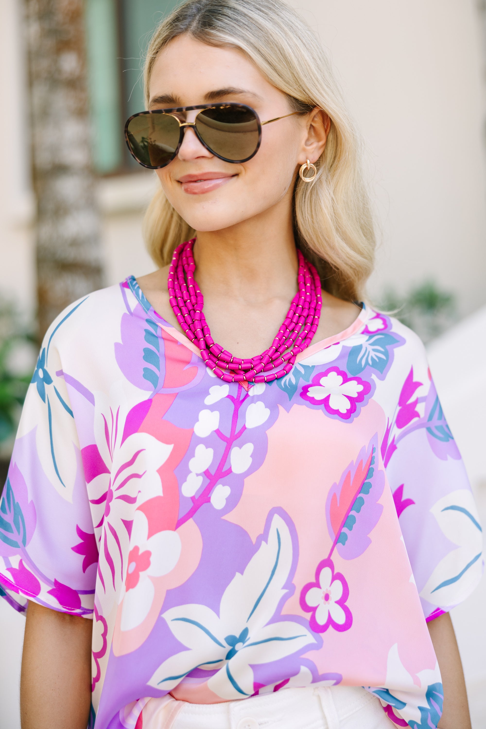 Take It All Fuchsia Pink Beaded Layered Necklace