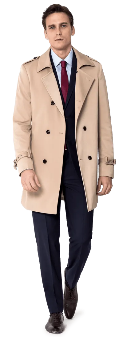  Trench coat para Hombre beige larga con cinta en los hombros