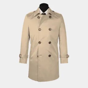  Trench coat para Hombre beige larga con cinta en los hombros