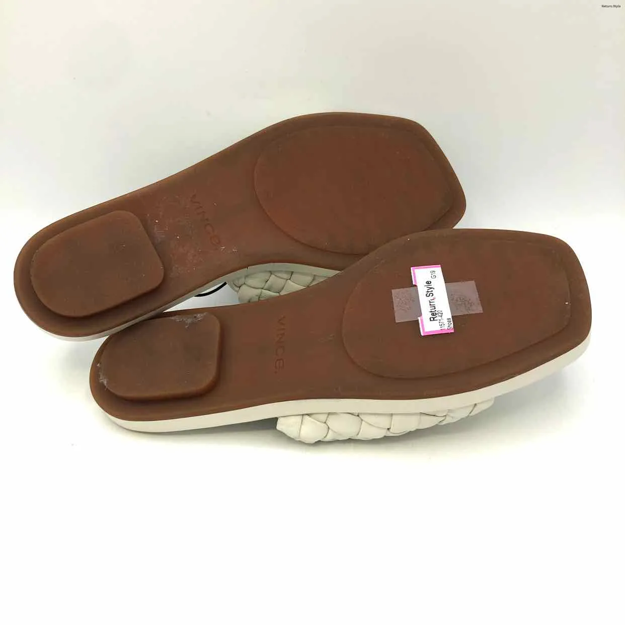 VINCE White Leather Woven Slides Shoe Size 36 US: 6 Shoes