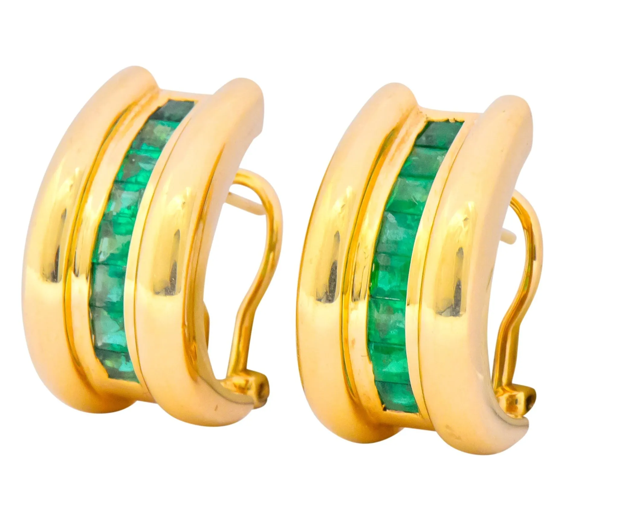 Vintage 2.40 CTW Emerald 14 Karat Yellow Gold J Hoop Earrings