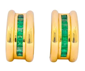 Vintage 2.40 CTW Emerald 14 Karat Yellow Gold J Hoop Earrings