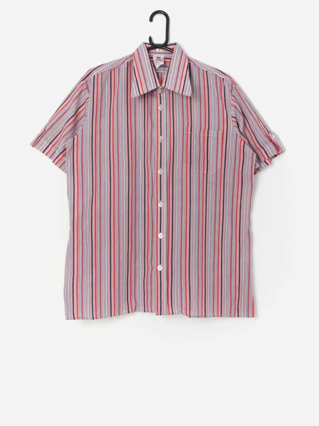 Vintage 70s striped shirt in red, white and blue, deadstock – Large / XL