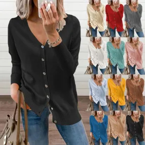 Women's Cardigan Sweater Long Sleeve Sweaters & Cardigans Button Casual Solid Color