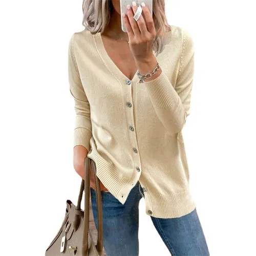 Women's Cardigan Sweater Long Sleeve Sweaters & Cardigans Button Casual Solid Color