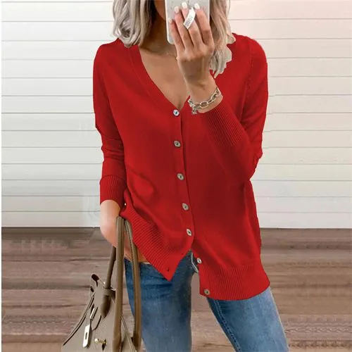 Women's Cardigan Sweater Long Sleeve Sweaters & Cardigans Button Casual Solid Color