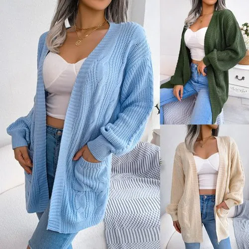 Women's Cardigan Sweater Long Sleeve Sweaters & Cardigans Pocket Elegant Streetwear Solid Color