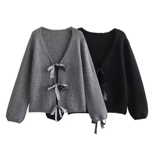 Women's Cardigan Sweater Long Sleeve Sweaters & Cardigans Printing Elegant Streetwear Solid Color Bow Knot