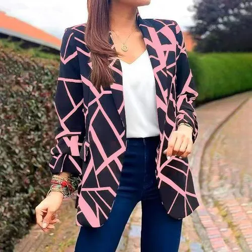 Women's Coat Long Sleeve Blazers Printing Business Geometric