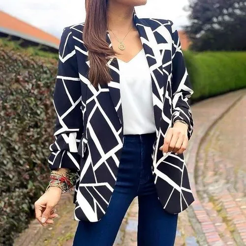 Women's Coat Long Sleeve Blazers Printing Business Geometric