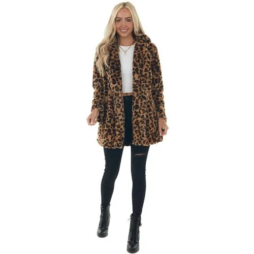 Women's Fashion Leopard Placket Coat Woolen Coat